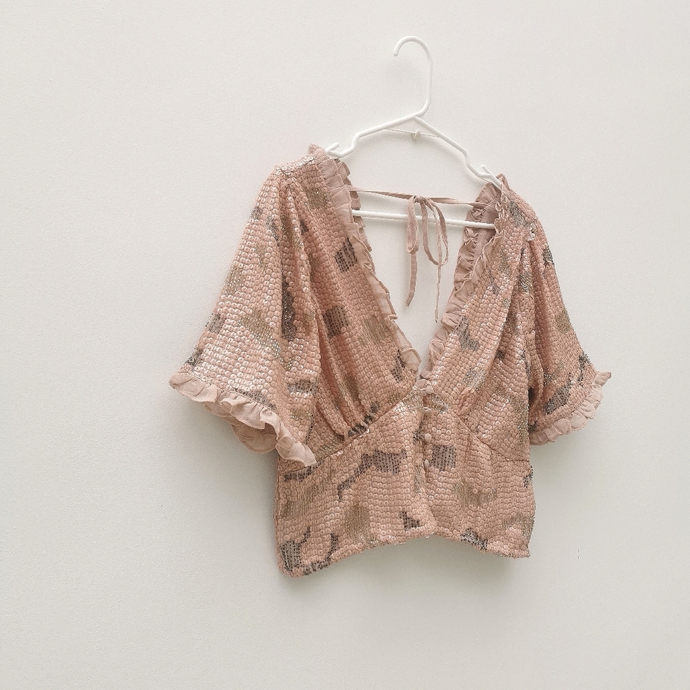 Anthropologie Ruffled And Sequence Top